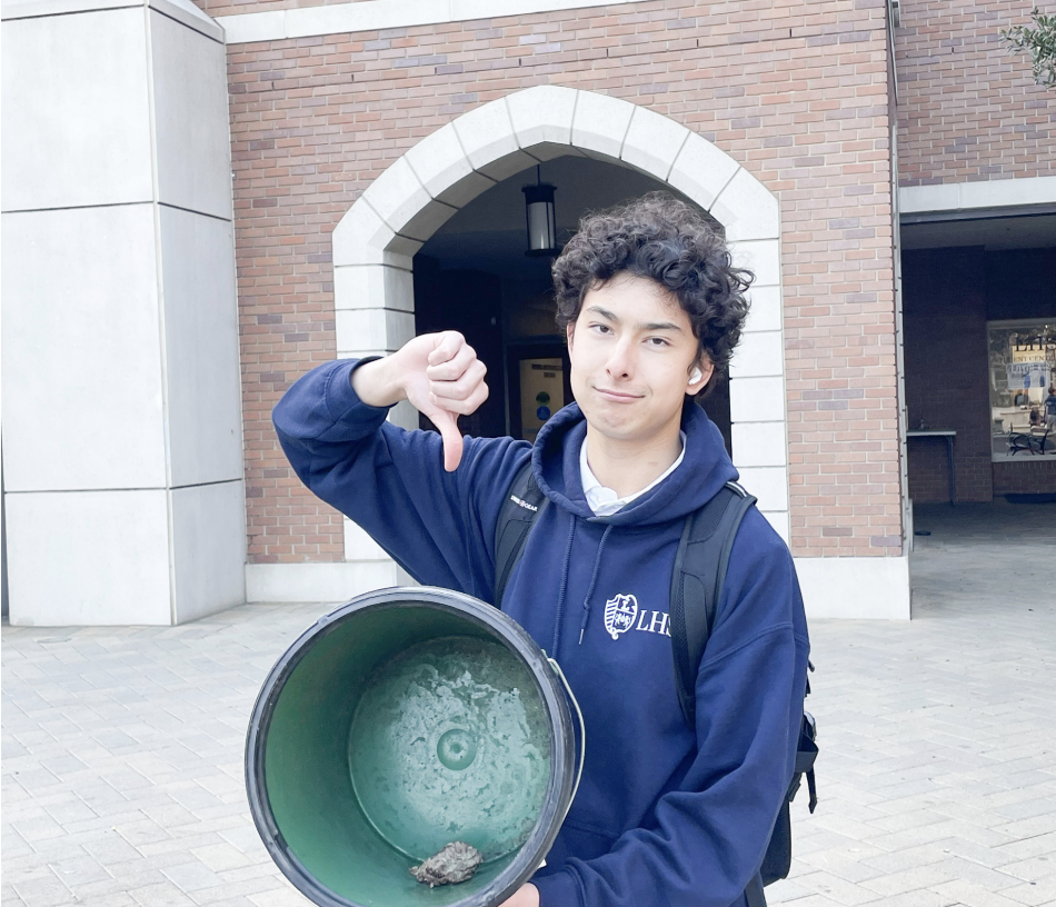 DRAKE SOSNOWSKI '27 EXHIBITING empty compost bin on campus